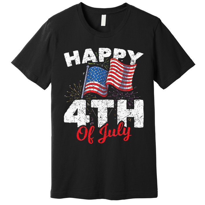 Happy 4th Of July Patriotic American US Flag 4th Of July Premium T-Shirt