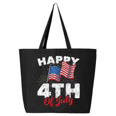 Happy 4th Of July Patriotic American US Flag 4th Of July 25L Jumbo Tote
