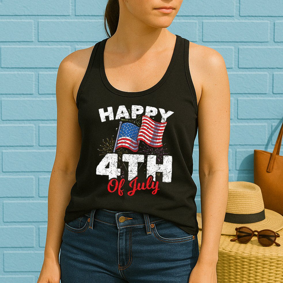 Happy 4th Of July Patriotic American US Flag 4th Of July Womens Tank Top