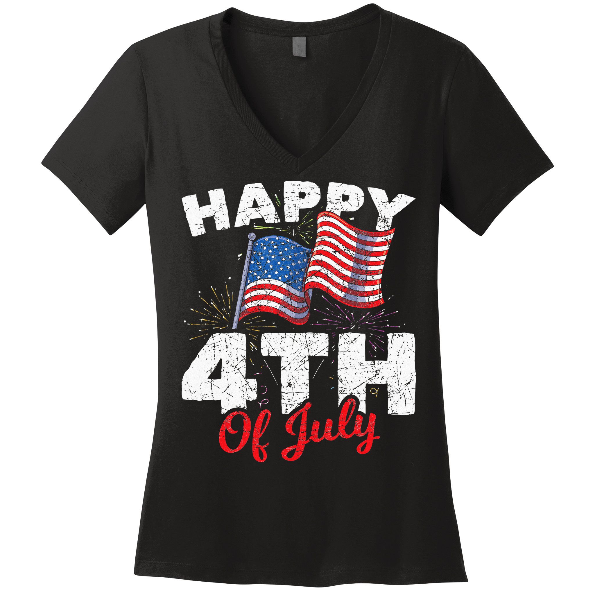 Happy 4th Of July Patriotic American US Flag 4th Of July Women's V-Neck T-Shirt