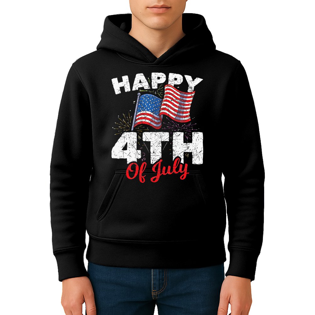 Happy 4th Of July Patriotic American US Flag 4th Of July Kids Hoodie