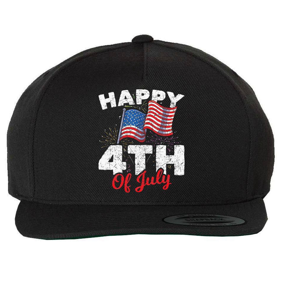 Happy 4th Of July Patriotic American US Flag 4th Of July Wool Snapback Cap