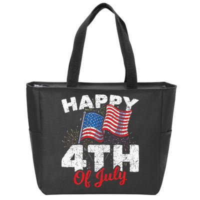 Happy 4th Of July Patriotic American US Flag 4th Of July Zip Tote Bag