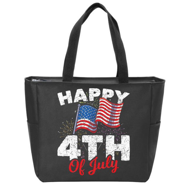 Happy 4th Of July Patriotic American US Flag 4th Of July Zip Tote Bag