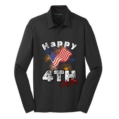 Happy 4th Of July Patriotic American Independence Day Silk Touch Performance Long Sleeve Polo