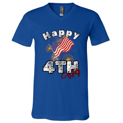 Happy 4th Of July Patriotic American Independence Day V-Neck T-Shirt