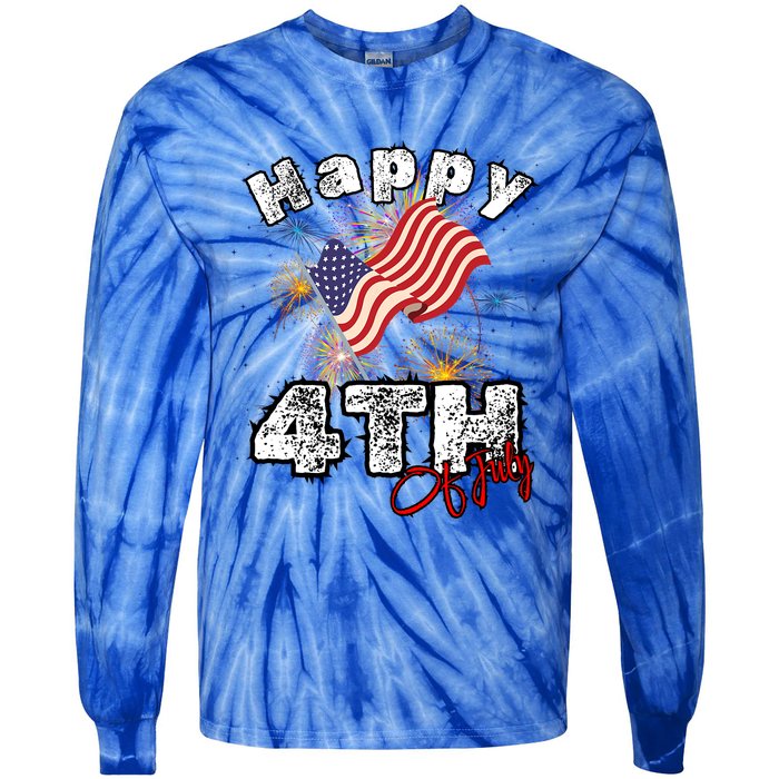 Happy 4th Of July Patriotic American Independence Day Tie-Dye Long Sleeve Shirt