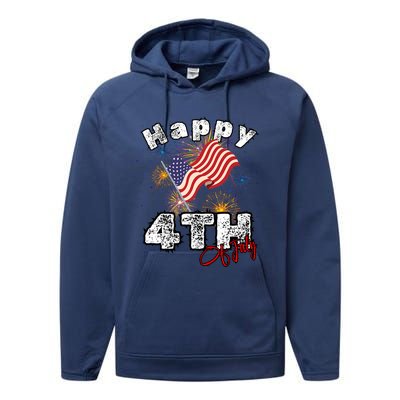 Happy 4th Of July Patriotic American Independence Day Performance Fleece Hoodie