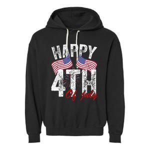 Happy 4th Of July American Flag Usa Patriotic Garment-Dyed Fleece Hoodie