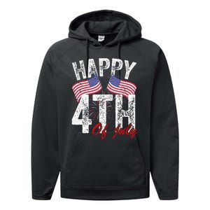 Happy 4th Of July American Flag Usa Patriotic Performance Fleece Hoodie