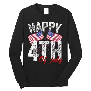 Happy 4th Of July American Flag Usa Patriotic Long Sleeve Shirt