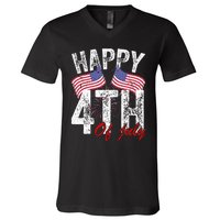 Happy 4th Of July American Flag Usa Patriotic V-Neck T-Shirt