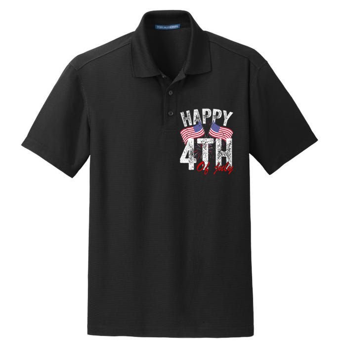 Happy 4th Of July American Flag Usa Patriotic Dry Zone Grid Polo