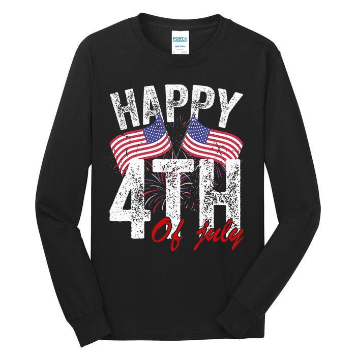 Happy 4th Of July American Flag Usa Patriotic Tall Long Sleeve T-Shirt