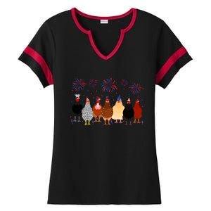 Happy 4th Of July Independence Day Fireworks Chicken Hen Farmer Ladies Halftime Notch Neck Tee