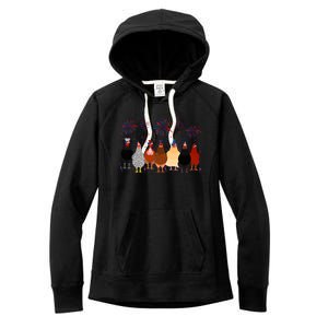 Happy 4th Of July Independence Day Fireworks Chicken Hen Farmer Women's Fleece Hoodie