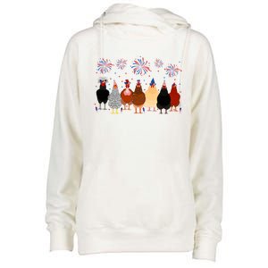 Happy 4th Of July Independence Day Fireworks Chicken Hen Farmer Womens Funnel Neck Pullover Hood