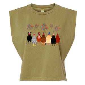 Happy 4th Of July Independence Day Fireworks Chicken Hen Farmer Garment-Dyed Women's Muscle Tee