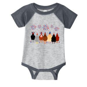 Happy 4th Of July Independence Day Fireworks Chicken Hen Farmer Infant Baby Jersey Bodysuit