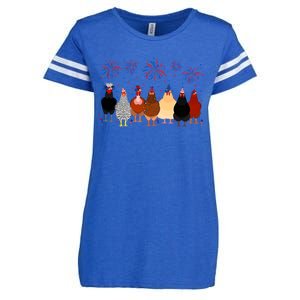 Happy 4th Of July Independence Day Fireworks Chicken Hen Farmer Enza Ladies Jersey Football T-Shirt