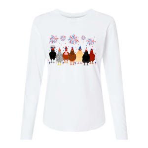 Happy 4th Of July Independence Day Fireworks Chicken Hen Farmer Womens Cotton Relaxed Long Sleeve T-Shirt