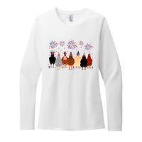 Happy 4th Of July Independence Day Fireworks Chicken Hen Farmer Womens CVC Long Sleeve Shirt