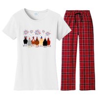 Happy 4th Of July Independence Day Fireworks Chicken Hen Farmer Women's Flannel Pajama Set