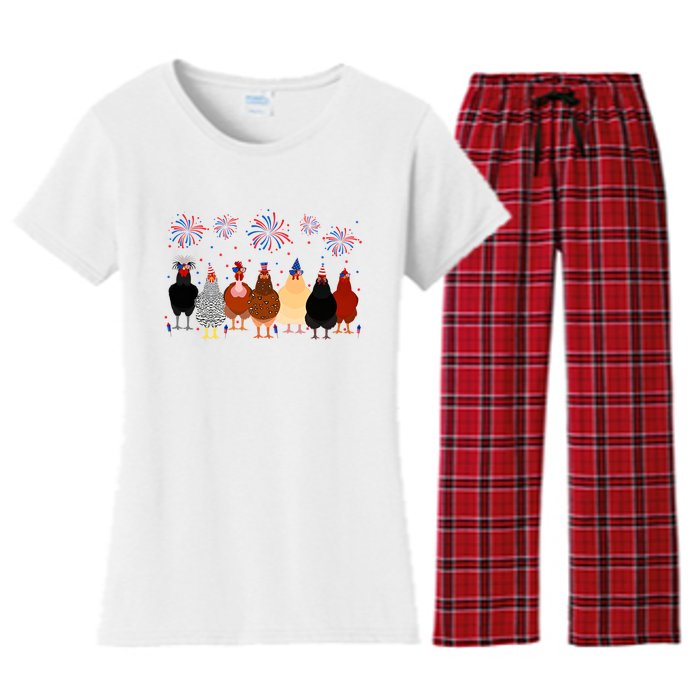 Happy 4th Of July Independence Day Fireworks Chicken Hen Farmer Women's Flannel Pajama Set