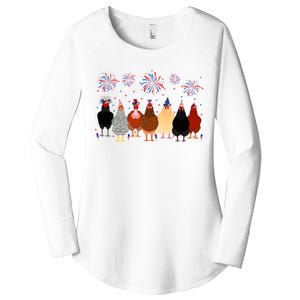 Happy 4th Of July Independence Day Fireworks Chicken Hen Farmer Women's Perfect Tri Tunic Long Sleeve Shirt