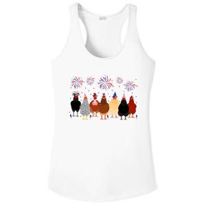 Happy 4th Of July Independence Day Fireworks Chicken Hen Farmer Ladies PosiCharge Competitor Racerback Tank