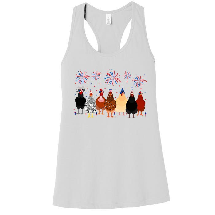 Happy 4th Of July Independence Day Fireworks Chicken Hen Farmer Women's Racerback Tank