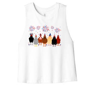 Happy 4th Of July Independence Day Fireworks Chicken Hen Farmer Women's Racerback Cropped Tank