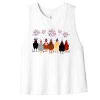 Happy 4th Of July Independence Day Fireworks Chicken Hen Farmer Women's Racerback Cropped Tank