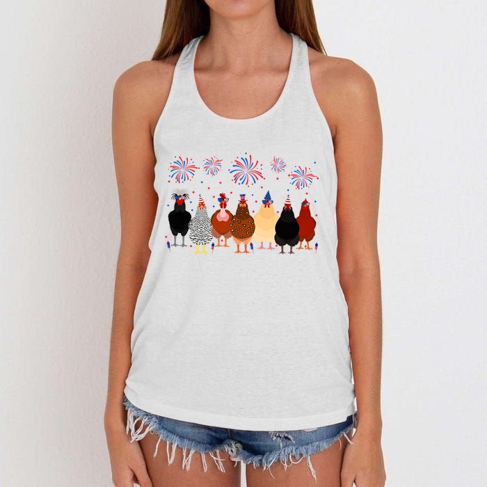 Happy 4th Of July Independence Day Fireworks Chicken Hen Farmer Women's Knotted Racerback Tank