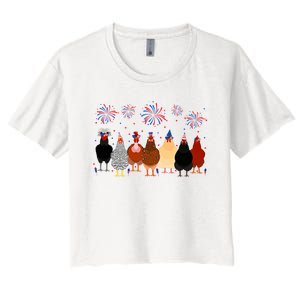 Happy 4th Of July Independence Day Fireworks Chicken Hen Farmer Women's Crop Top Tee