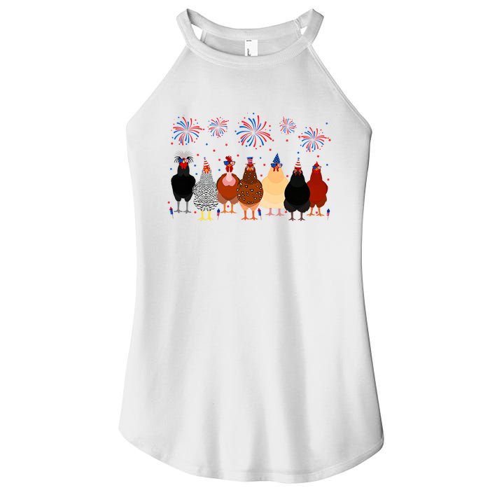 Happy 4th Of July Independence Day Fireworks Chicken Hen Farmer Women's Perfect Tri Rocker Tank