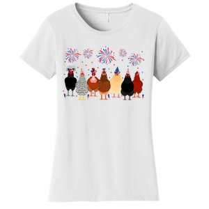 Happy 4th Of July Independence Day Fireworks Chicken Hen Farmer Women's T-Shirt