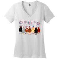 Happy 4th Of July Independence Day Fireworks Chicken Hen Farmer Women's V-Neck T-Shirt