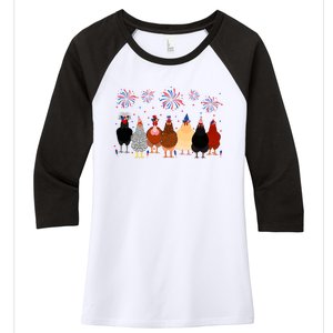 Happy 4th Of July Independence Day Fireworks Chicken Hen Farmer Women's Tri-Blend 3/4-Sleeve Raglan Shirt