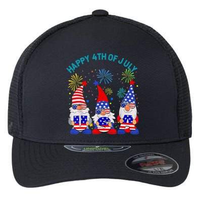 Happy 4th Of July Gnome American US Flag 4th Of July Flexfit Unipanel Trucker Cap