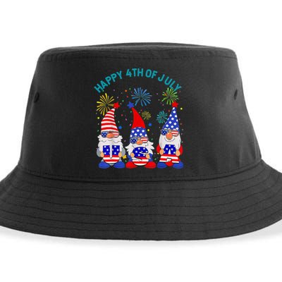 Happy 4th Of July Gnome American US Flag 4th Of July Sustainable Bucket Hat