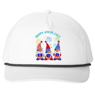 Happy 4th Of July Gnome American US Flag 4th Of July Snapback Five-Panel Rope Hat