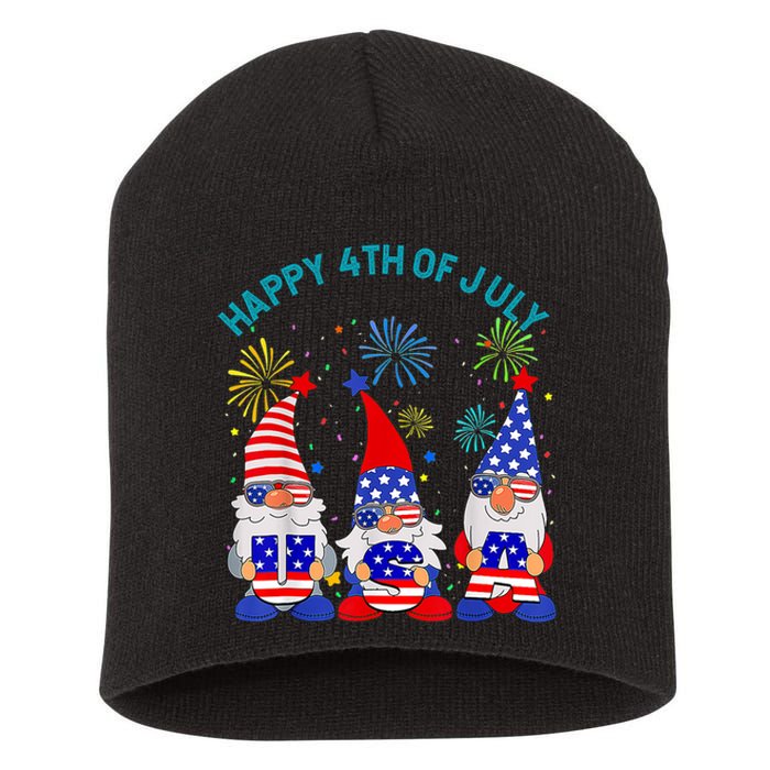 Happy 4th Of July Gnome American US Flag 4th Of July Short Acrylic Beanie