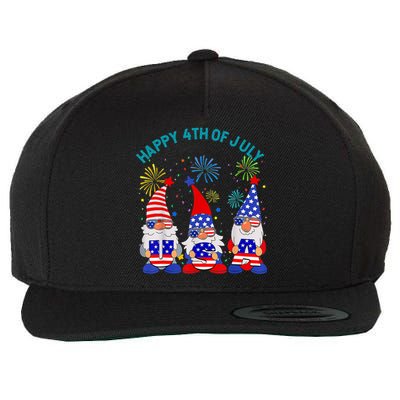 Happy 4th Of July Gnome American US Flag 4th Of July Wool Snapback Cap