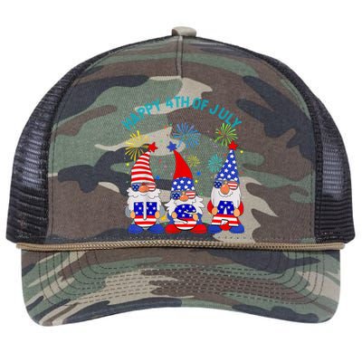 Happy 4th Of July Gnome American US Flag 4th Of July Retro Rope Trucker Hat Cap