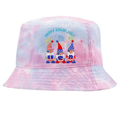 Happy 4th Of July Gnome American US Flag 4th Of July Tie-Dyed Bucket Hat