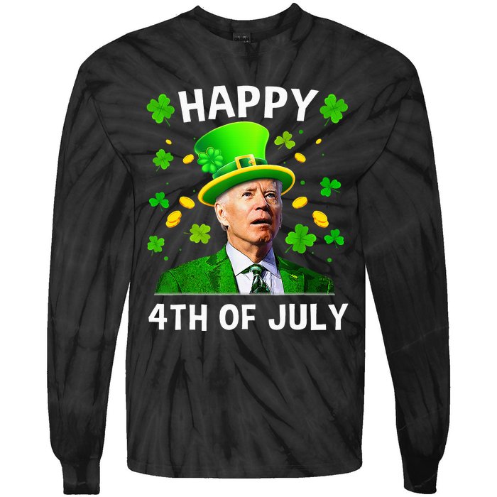 Happy 4th Of July Confused Funny Joe Biden St Patricks Day Tie-Dye Long Sleeve Shirt