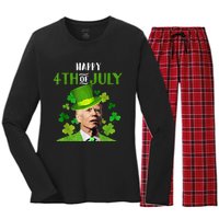 Happy 4th Of July Confused Funny Joe Biden St Patricks Day Women's Long Sleeve Flannel Pajama Set 