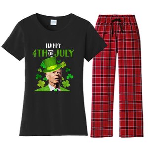 Happy 4th Of July Confused Funny Joe Biden St Patricks Day Women's Flannel Pajama Set