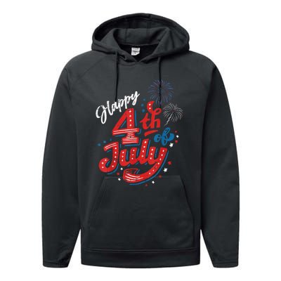 Happy 4th Of July Cool Independence Day Patriotic American Performance Fleece Hoodie